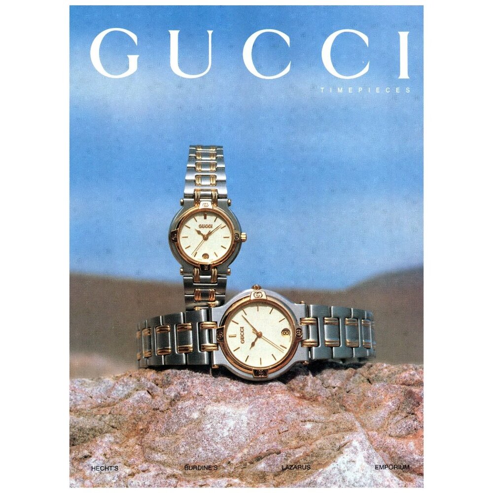 1993 Gucci Timepieces Wristwatch Watch Vintage Print Ad His and Hers Wall Art